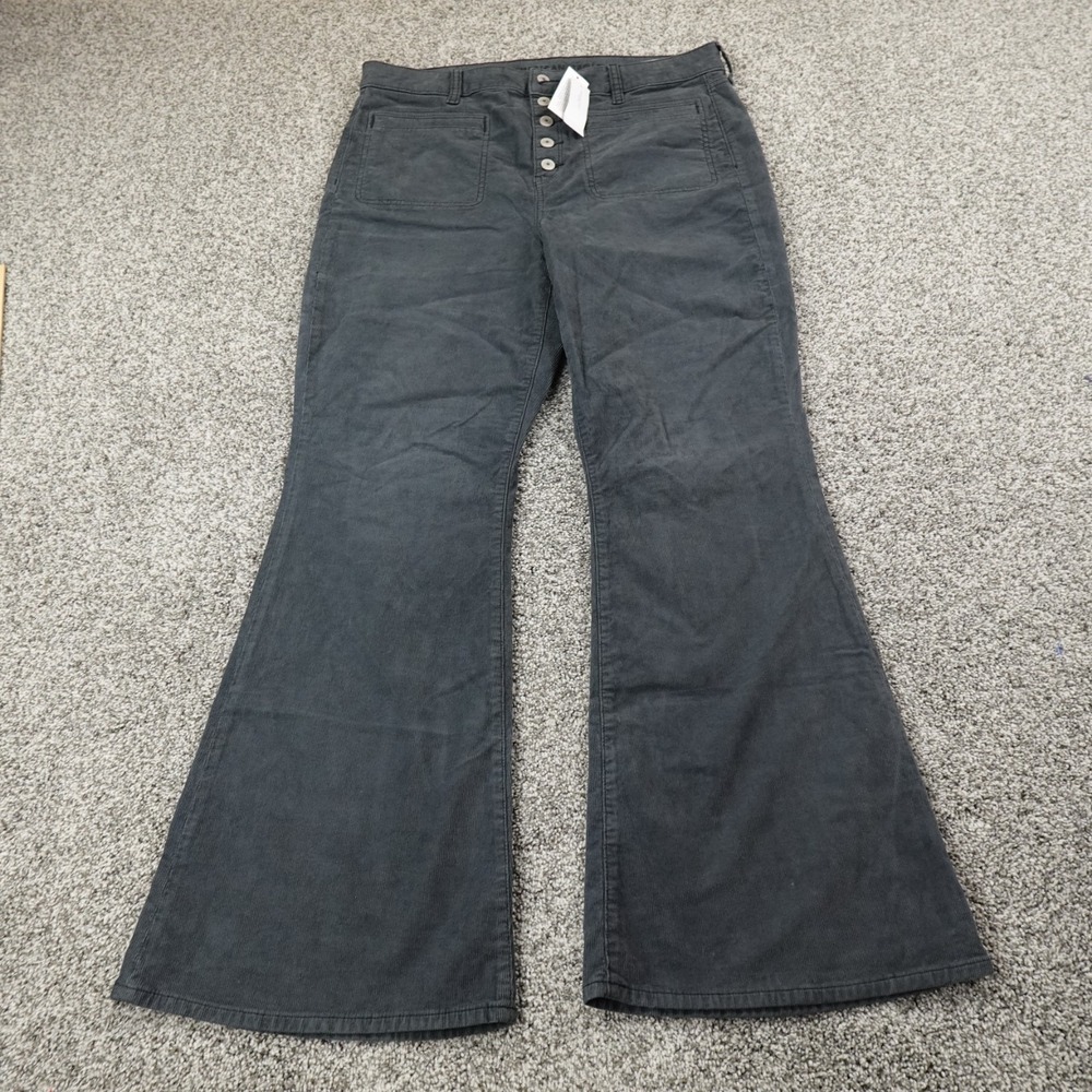 NEW American Eagle Jeans Womens 16 Blue Gray Corduroy Hi Rise Flare Flex Stretch